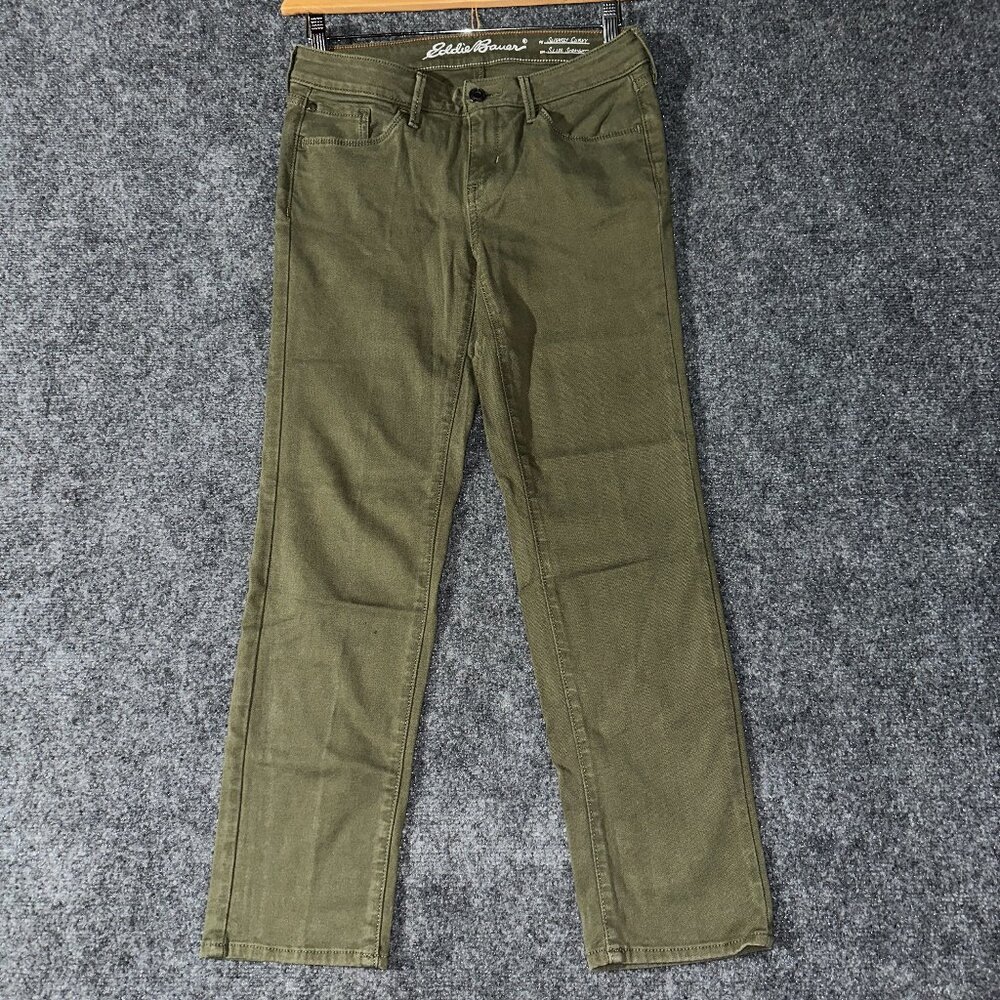 Eddie Bauer Pants Womens 8 Petite Green Cotton Stretch Chino Curvy Slim Straight